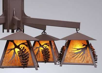 Avalanche Ranch M41540 Smokey Mountain 5-Light Spruce Pine Cone Chandelier shown with amber mica diffusers