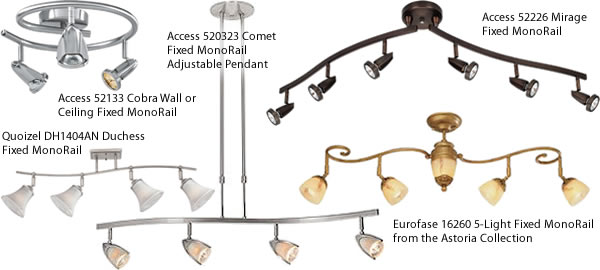 Fixed Monorail gives somewhat the look of monorail, but is installed like a standard light fixture. 