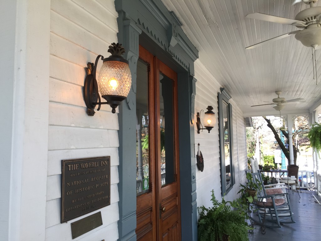 Pineapple lights welcome guests to 1898 Waverly Inn, a historic inn in Hendersonville, NC.