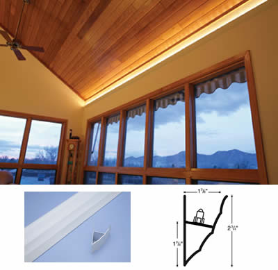 NSL Brite Strip Cove Reflector One-step solution to mounting cove molding and lighting. Ships without double-sided tape as screws or drywall anchors will work better with this reflector. Once you have mounted reflector, just attach Brite Strip, LED Brite Strip, or LED eStrip in the center of pre-engineered reflector section.