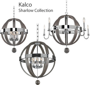 Kalco Sharlow Collection: This unique twist on Mid Century Modern combines a Chrome Plated Frame with Solid Wood Finished Bands and Accents.