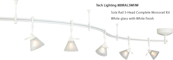 Tech Lighting 800RAL5WHW Sola Rail 5-Head Complete Monorail Kit - White glass with White finish 