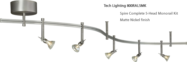 Tech Lighting 800RAL5MK Spire Complete 5-Head Monorail Kit