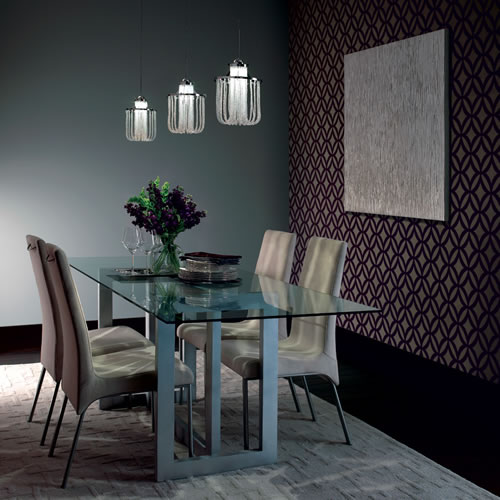 Dining Room with Three WAC Cascade G332 Crystal Pendants