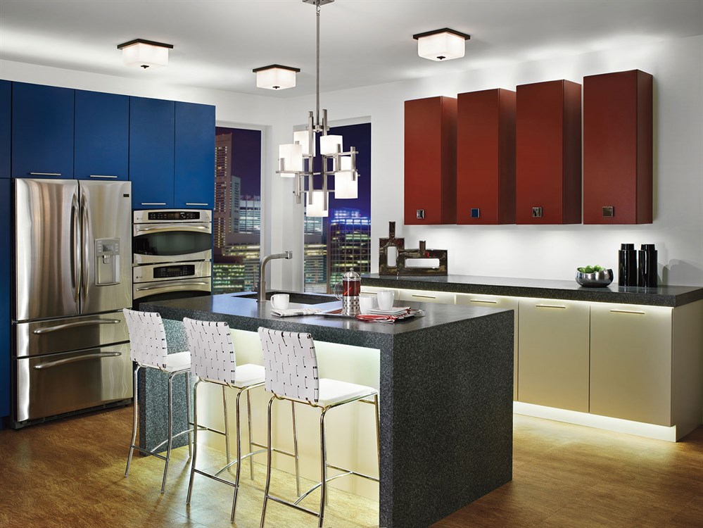 Fun Colorful Kitchen with Kichler 42940CLP City Lights Chandelier 