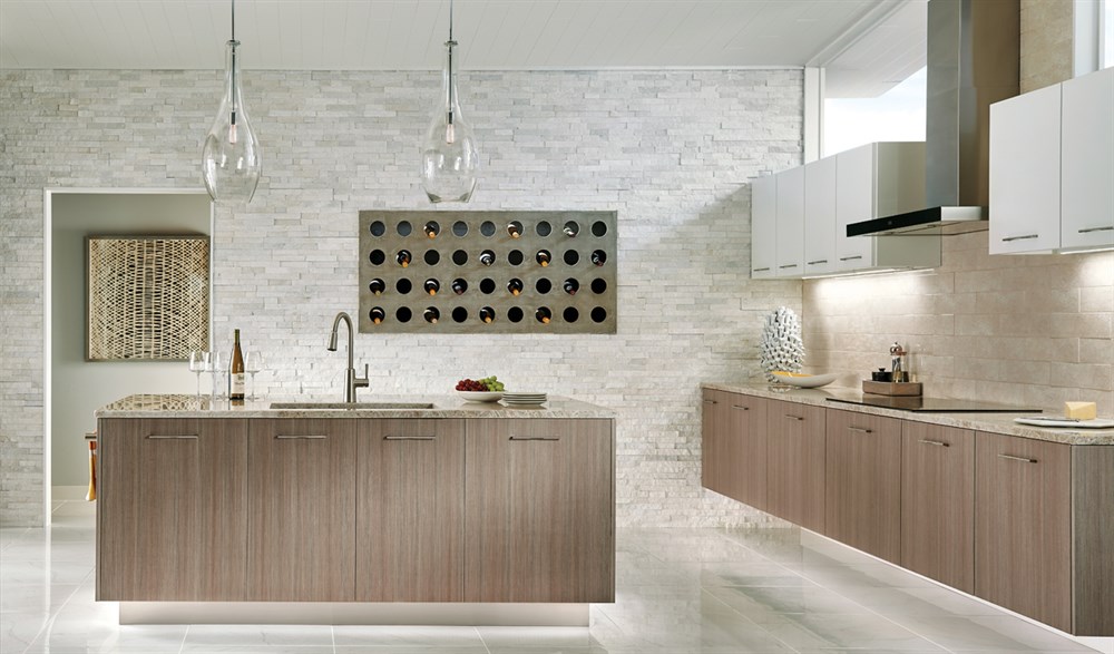 Contemporary Kitchen with Kichler 42475CHCLR Everly Glass Pendants