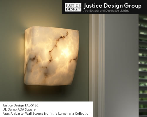 Justice Design FAL-5120 UL Damp ADA Square Faux Alabaster Wall Sconce from the Lumenaria Collection