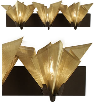 Fire Farm 19-V Star Vanity Light with Brass Shade, Rust Base - Light sparkles through the hand pleated folds of our Star vanity sconce.