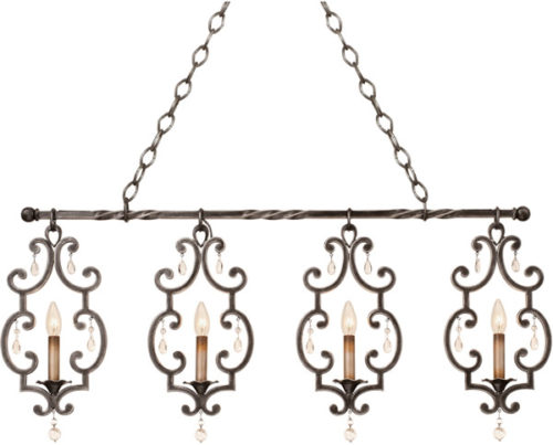 French Country Style - Kalco 2635AC, 2635VI 4 Light Island Chandelier from the Montgomery Collection