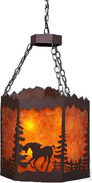 Avalanche Ranch M40435 Running Horses and Mountains Teton Hex Foyer Pendant - Handmade In USA