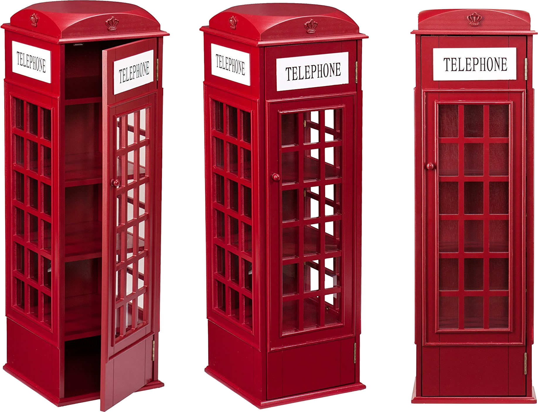 Details about   Red WALL CURIO CABINET British Telephone Booth Display Case Glass Doors Shelves 