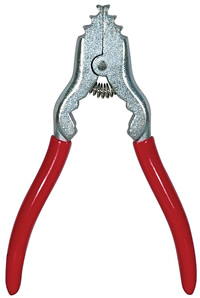 Chain Pliers If you are hanging your chandelier yourself, you really ought to have chain pliers. The tips open the chain link easily, without scratching it. The grooves on the other side of the spring close the link again. They don't cost much and they will keep you from damaging the finish on your chain and save you time and trouble. The ones I have are made by Satco, but they others look pretty much the same. - myDesign42
