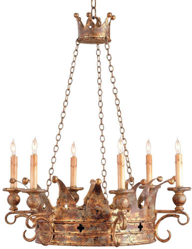 Kathy Kuo Home CC-9547 Henrico Crown Gold Leaf 6-Light Chandelier 
