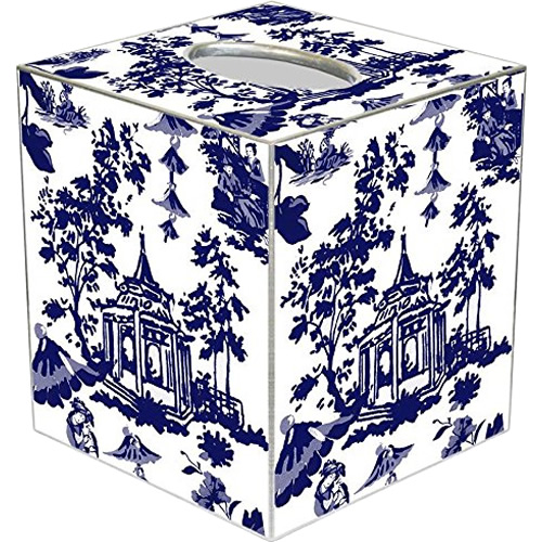 Chinoiserie Pagoda in Blue Tissue Box Cover - Blue Willow Bathroom Accessories - myDesign42