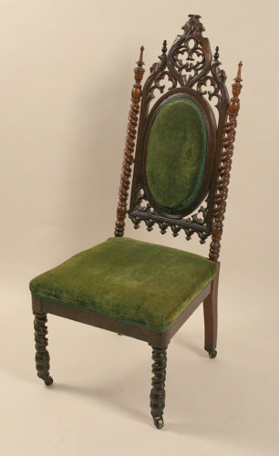 Gothic Revival side chair with decorative gothic-arch pierced back made some time after 1840 In the Missouri History Museum - Examples of Medieval Influence on Furniture Design – myDesign42