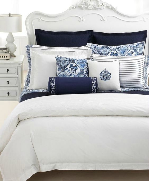 ralph lauren blue and white sheets