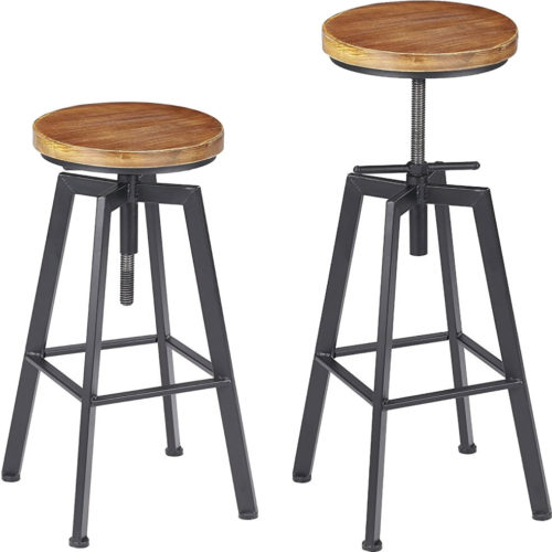 Vilavita Adjustable Round Wooden Bar Stools