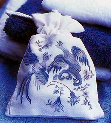 Blue Willow Accessory Bag Project from Blue & White Cross Stitch: Inspired by the Classic Designs of Willow Pattern, Delftware and Toiles de Jouy by Helena Turvey
