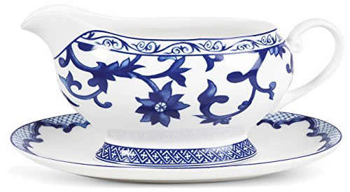 Ralph Lauren Mandarin Blue Gravy Boat with Tray - Ralph Lauren Blue and White Chinoiserie Fine China Dinnerware- my Design42