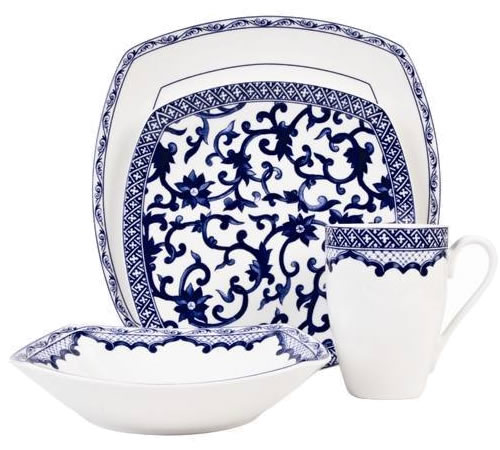 Ralph Lauren Mandarin Square Place Setting - Ralph Lauren Blue and White Chinoiserie Fine China Dinnerware- my Design42