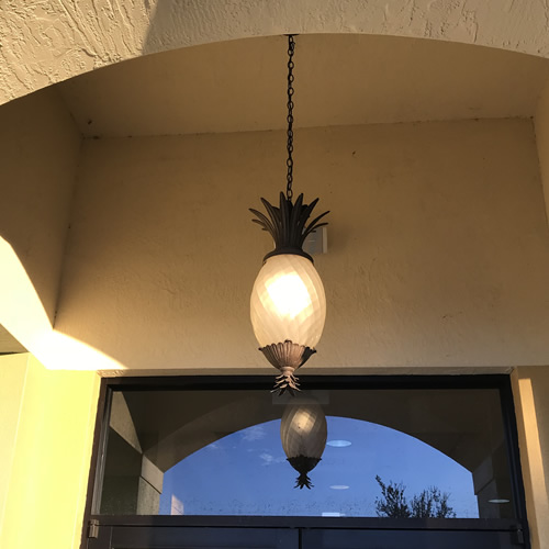 Plantation Hanging Lantern from Hinkley Lighting - Pineapple Lighting at Pollo Tropical – myDesign42