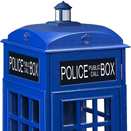 Harper Blvd OS1367ZH or Southern Enterprises AMZ1367ZH Red Phone Booth Storage Cabinet turned into a Doctor Who Police Box