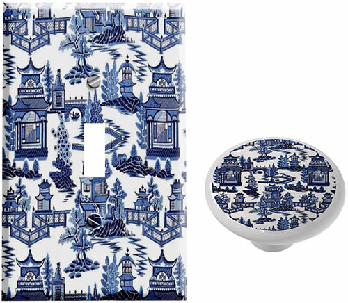 Gotham Decor Store Blue Willow Switch Plate Cover and Cabinet Knobs