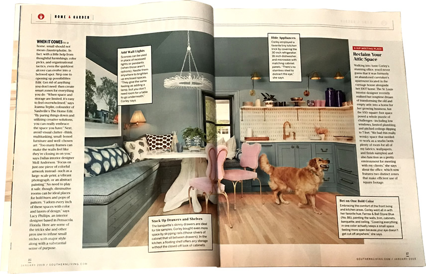 Add Wall Lights, Bet on One Bold Color and more... Pretty Snug, Southern Living January 2019 - Rules for Cottage Style— My Design42