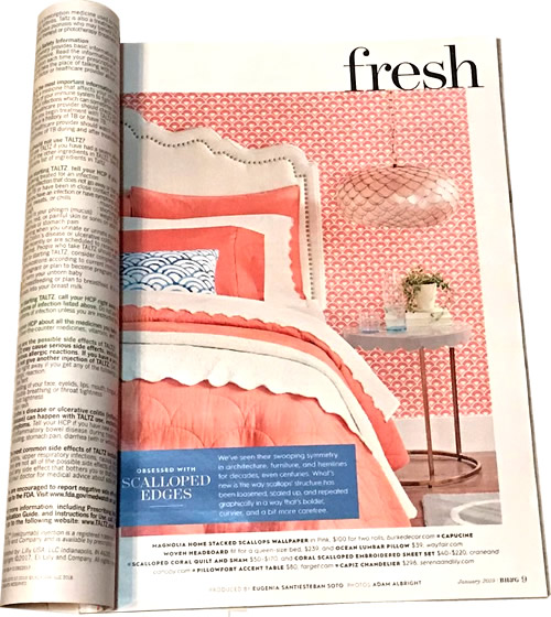 Better Homes & Gardens starts with the article Fresh: Obsessed with Scalloped Edges - Capiz Chandeliers, Natural & Fresh