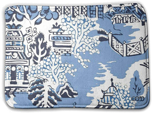 Blue Willow Pagoda - Blue and White Chinoiserie Memory Foam Mats
