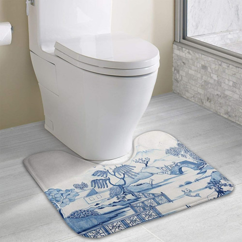 Blue Willow Scene Toilet Mat - Blue Willow Memory Foam Contour Toilet Mats