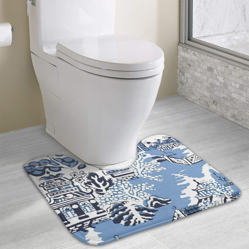 Blue Willow Pagoda Pattern Memory Foam Contour Mat - Blue Willow Memory Foam Contour Toilet Mats