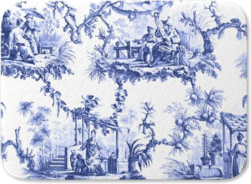 Chinoiserie Toile Landscape - Blue and White Chinoiserie Memory Foam Mats