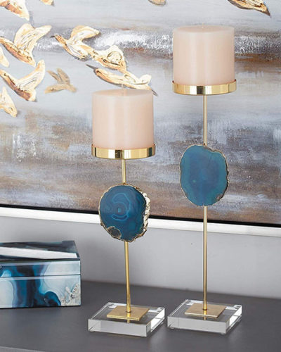 Candle Holders with Blue Agate Stone Accents - Enhance Your Home with Blue Agate –A Beautiful Natural(ish) Mineral – myDesign42