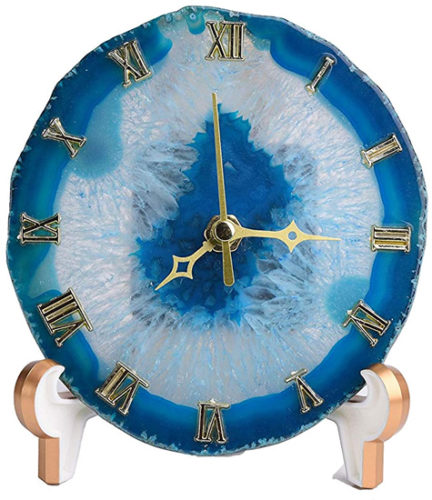 A clock made from a slice of agate. See the crystals? - Enhance Your Home with Blue Agate –A Beautiful Natural(ish) Mineral – myDesign42