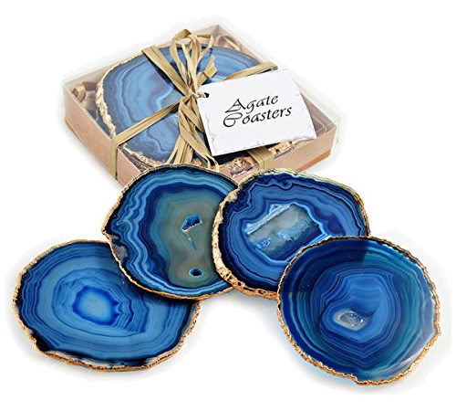 24k Gold Gilt-Edged Blue Agate Coasters - Enhance Your Home with Blue Agate –A Beautiful Natural(ish) Mineral – myDesign42