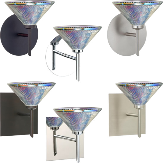 Besa Wall Brackets with Iridescent Dicro Swirl Glass - Besa Lighting with Iridescent Dicro Swirl Glass