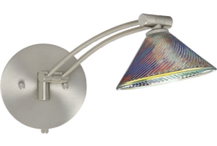 Besa 1WW-550493-SN Swing Arm Wall Sconces with Iridescent Dicro Swirl Glass - Besa Lighting with Iridescent Dicro Swirl Glass