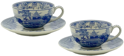 Pagoda Blue and White tea cups