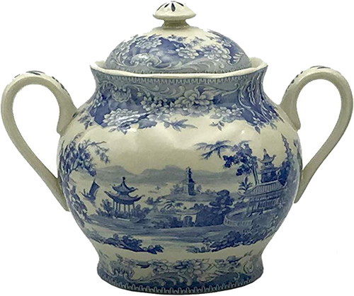 Pagoda Blue and White Sugar Bowl