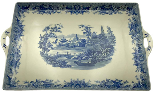 The tray from the Pagoda Blue and White Tea Set from the Madison Bay Company