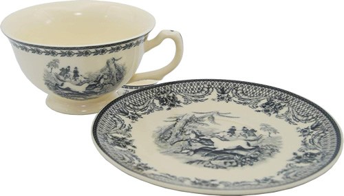 Equestrian Black Scene on White Porcelain Tea Cup and Saucer from the Madison Bay Company