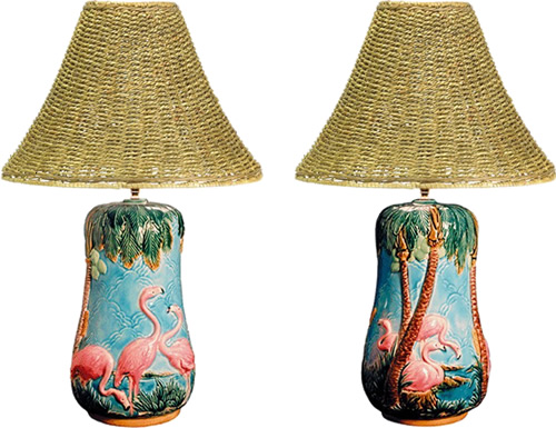 PHD Majolica Flamingo Lamp - Kitschy Tropical Splendor - 1950s Flamingos