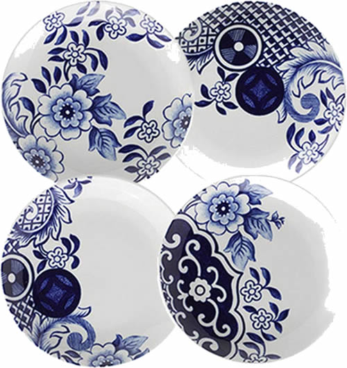 These side dish plates are almost 6" wide. They have elements from the Blue Willow pattern outside border. - Loveramics Willow Love Story Pattern Dishes - My design42