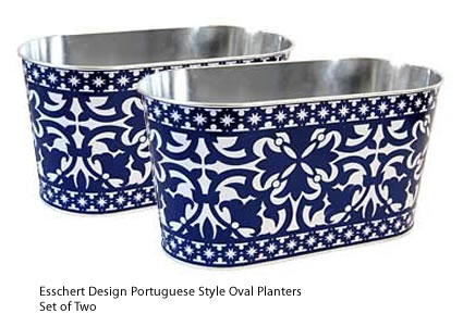 Set of 2 Esschert Design Portuguese Style Oval Metal Planters