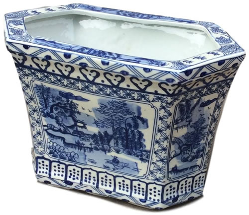 Asian Caravan Blue Willow Canton Cachepot Planter