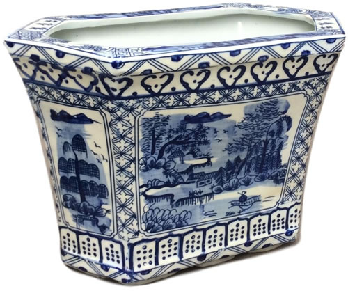 Asian Caravan Blue Willow Canton Cachepot Planter