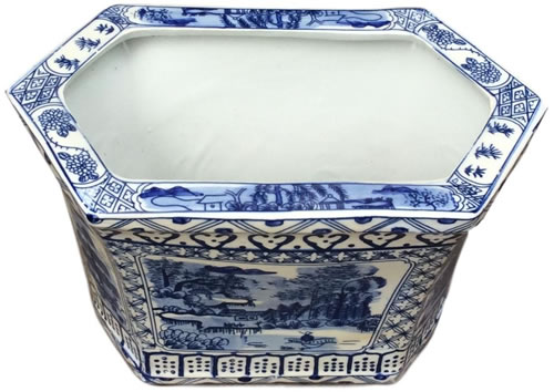 Asian Caravan Blue Willow Canton Cachepot Planter