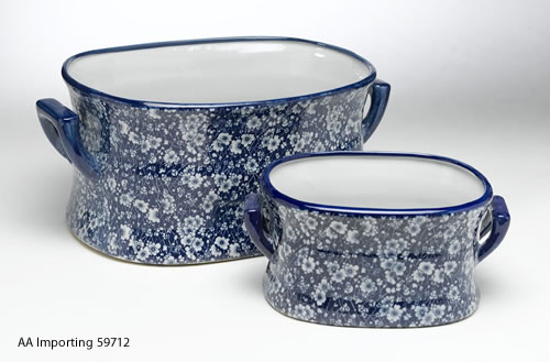 Oval Blue Willow Porcelain Flower Pots