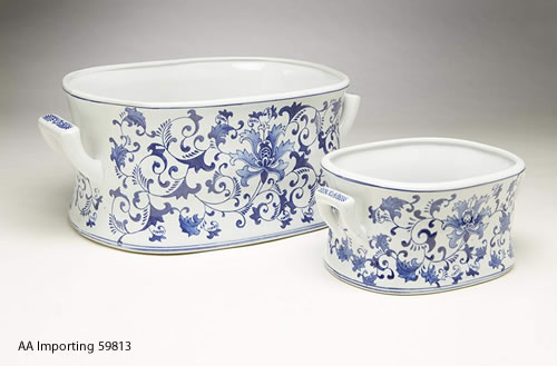 Oval Blue Willow Porcelain Flower Pots